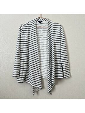 Gap Factory white navy blue stripe french terry open drape front sweatshirt